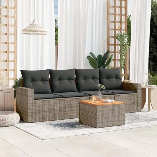 Genérico Juego de sofás jardín con Cojines 5 pzas ratán sintético Gris,Mobiliario,Muebles de jardín,Conjuntos de jardín-3256333
