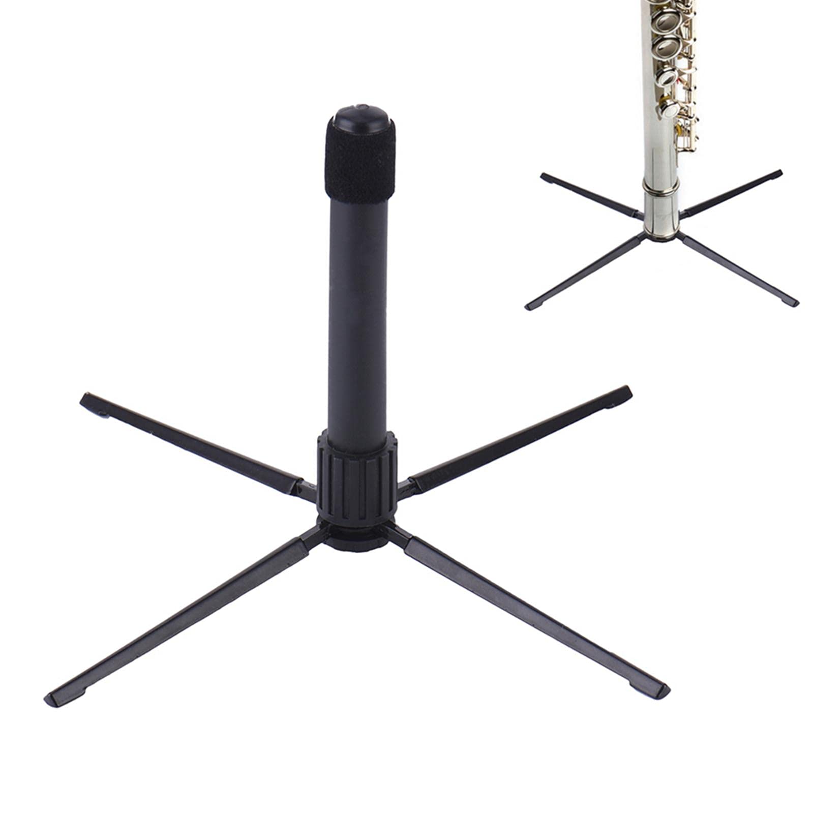 Générique Support Flûte, Clarinette, Saxophone, Hautbois, Accessoire Instrument À Vent - Support Trépied 4 Pieds Portable Pliable - Noir - Acier allié