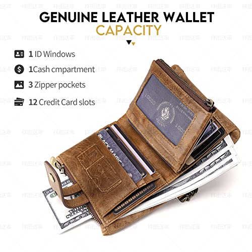 Vintage Small Women's wallet RFID Blocking Chain ladies purse leather (brown)2