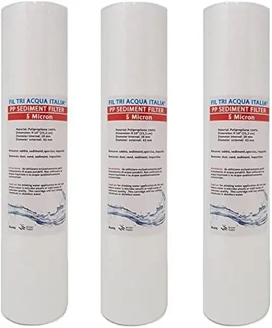 Cartuccia Filtro Sedimenti 10 Pollici 5 Micron per Osmosi Inversa - 3 Pezzi
