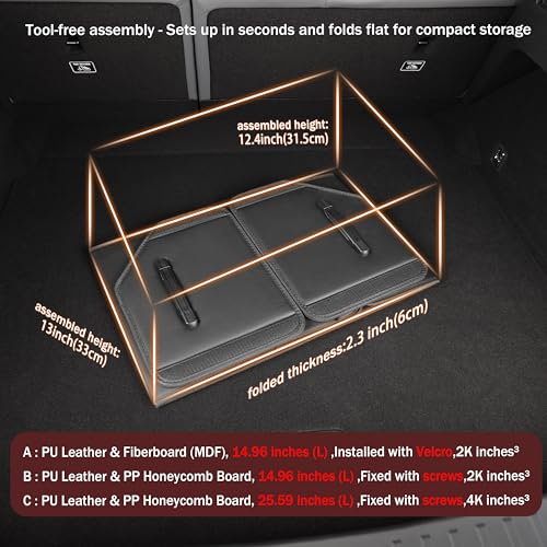 POKSRI Trunk Organizer,car organizers and storage,black Leather Storage Box with lid,Fiberboard,Collapsible,2K inches³(size A)