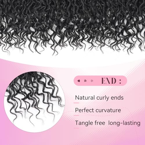 New Goddess Locs Crochet Hair 14 Inch Boho River Locs Hippie Locs Wavy Crochet With Curly Hair In Middle And Ends Braids Hair Extensions (8Packs,14 inch, 1B)
