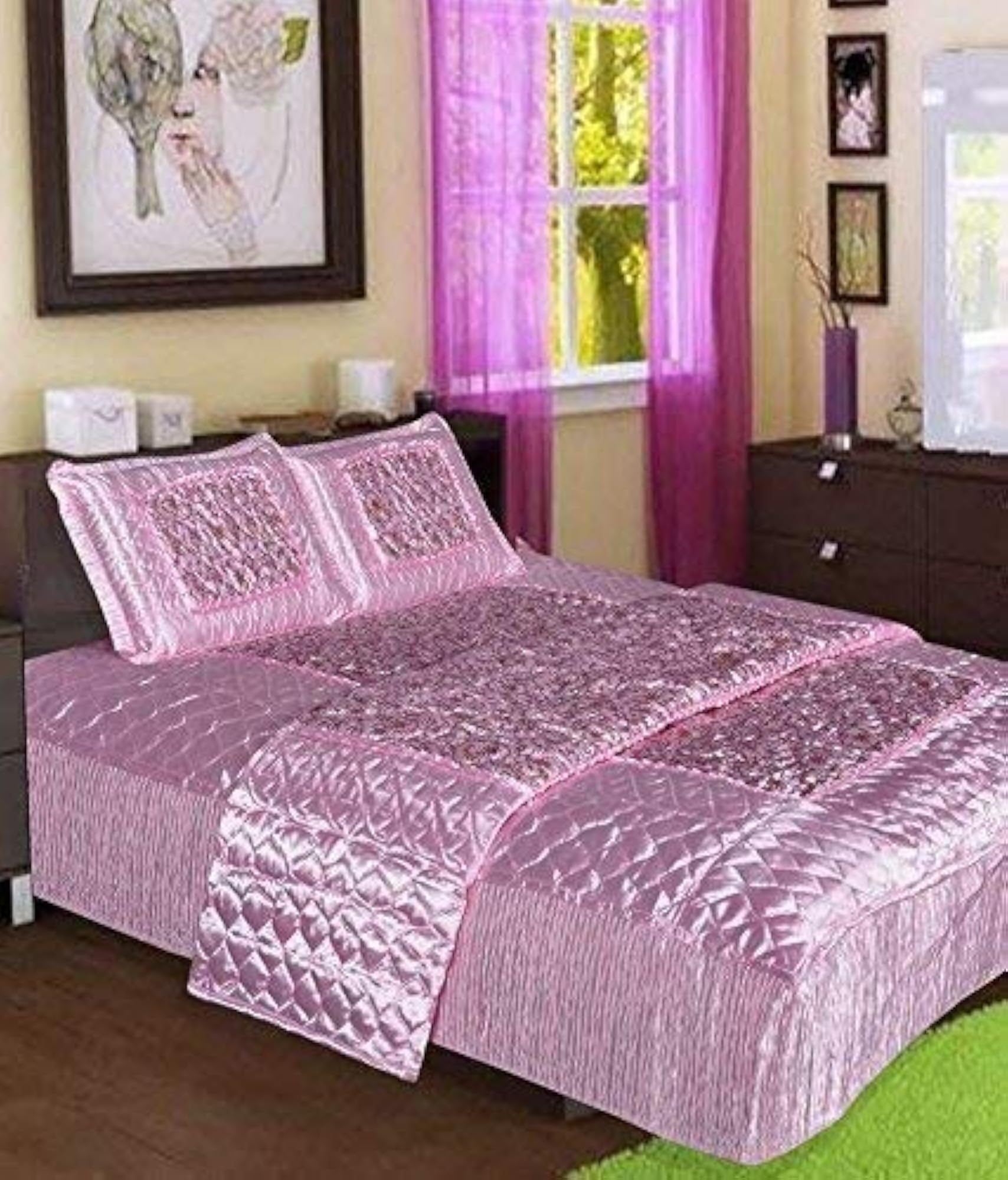 310 TC Satin Gold Printed Wedding Bedding Set