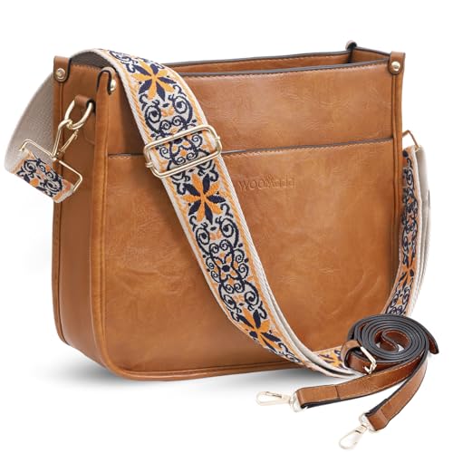 Image of WOOMADA Crossbody Bags Vegan Leather Hobo Handbag for Women Trendy Shoulder Bag with 2 Adjustable Straps(1pc-brown)