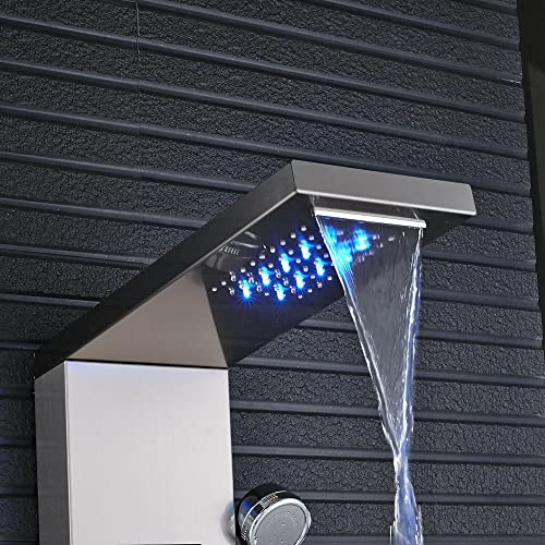 Columna de Ducha de Acero Inoxidable con Panel LED, Sistema de Ducha Cascada y Lluvia con 6 Funciones y Chorros miniatura 5