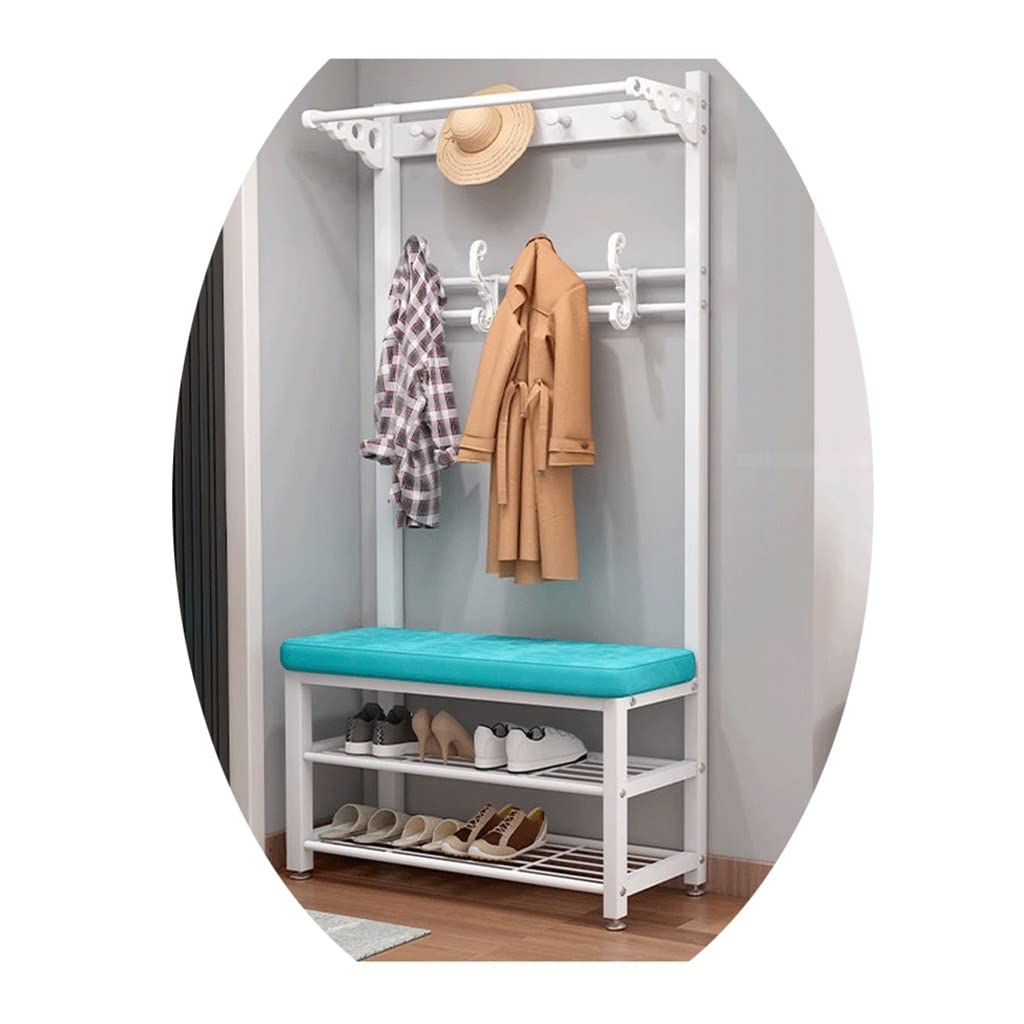Portemanteau d'entrée blanc et bleu pour organiser un couloir étroit