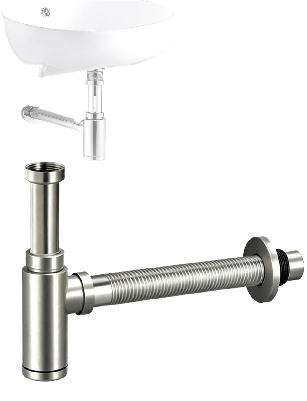 Adjuble Inless Steel P Sifone di scarico – Flessibile rotondo lavello bottiglia sifone per bagno Vani – facile da inserire, altezza regolabile, soluzione tubo di scarico