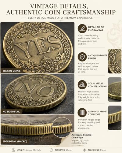 AEUXZA 2 Stück Ja Nein Münze Metall – Entscheidungsmünze für innere Klarheit durch Doppelwurf – Vintage Decision Maker Coin für Rollenspiele, DND & Lustiges Geschenk