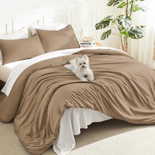Image of Litanika Comforters Taupe Oversized Queen Size, 3 Pieces Lightweight Solid Bedding Set & Collections, All Season Fluffy Bed Set (98x98In Comforter & 2 Pillowcases)