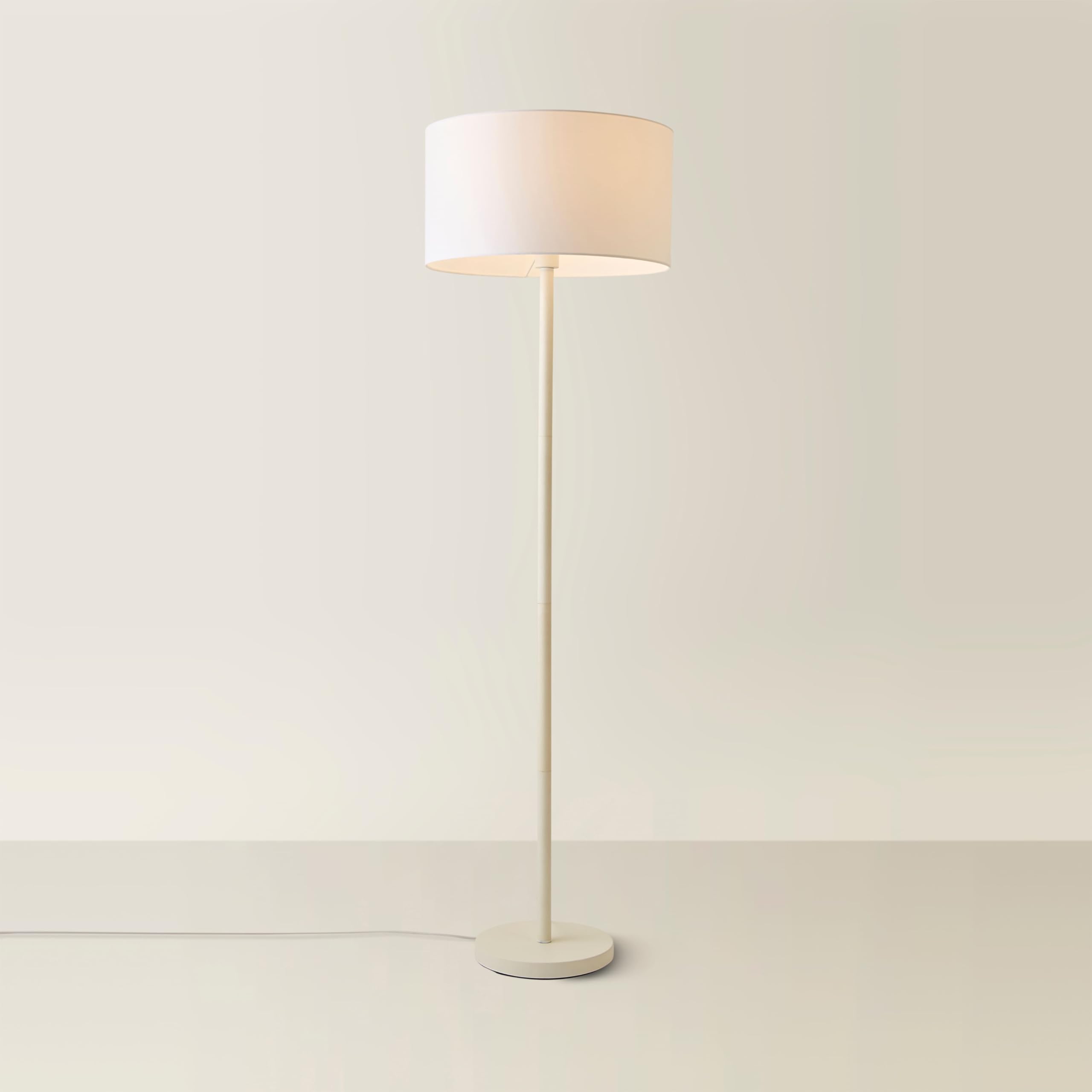 Valuelights Unisex White Charlie Metal Single Stem Floor Lamp W/ Fabric Drum Lamp Shade