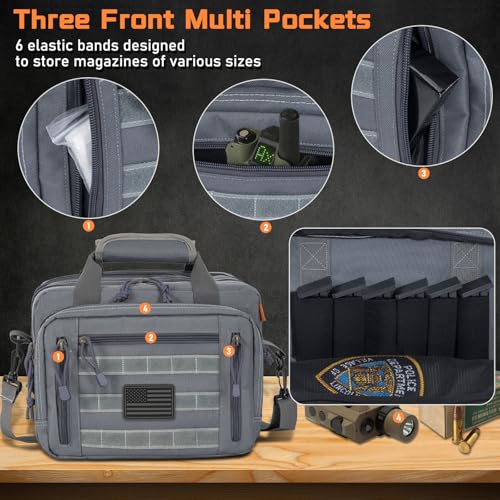 Image of Pistol Case, Gun Range Bags For 2 Pistols 6 Magazines Carrying Shooting Bag with Lockable Zipper for Shooting Range Outdoor Hunting
