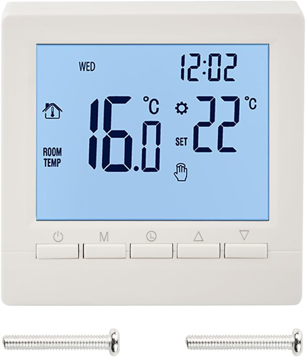 Termostato programable semanal, pantalla LCD digital 0-95 | Controlador de Temperatura, Sensor NTC, Bajo Voltaje, con Seguro para Niños, Función de Memoria de Fecha
