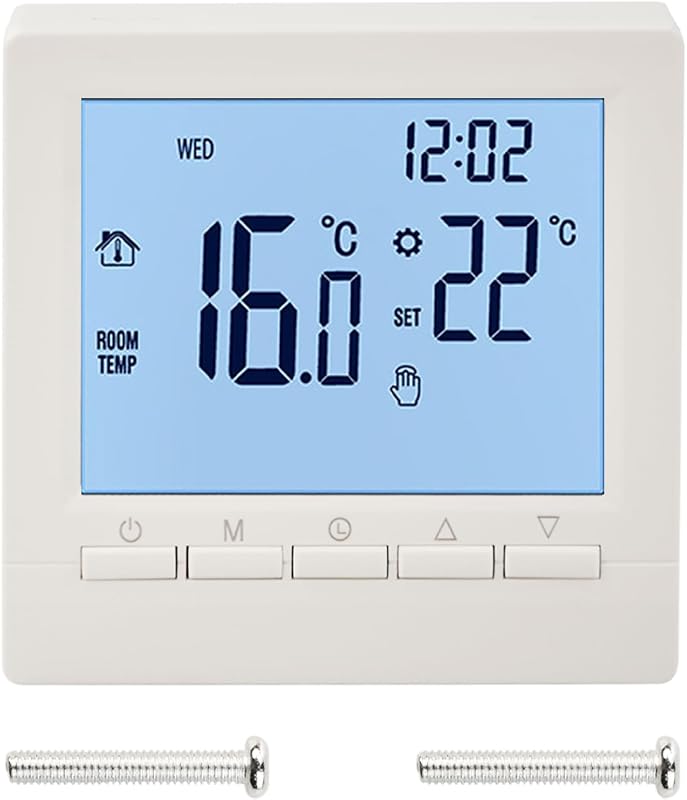 Termostato programable semanal, pantalla LCD digital 0-95 | Controlador de Temperatura, Sensor NTC, Bajo Voltaje, con Seguro para Niños, Función de Memoria de Fecha