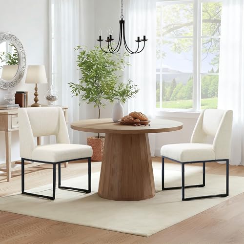 Image of Zesthouse Upholstered Dining Chairs Set of 6, Modern Dining Room Chairs with 4.1 inch Thickened Cushion & Metal Legs, Beige Linen Fabric Kitchen Chair with Padded High Back, Heavy Duty Kitchen Chair