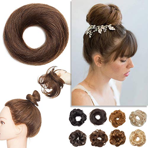 S-noilite Messy Hair Buns Hair Piece 100% Real Human Hair Elegant Chignons for Women Kids Wedding Instant Updos Hair Scrunchies Medium Brown(1pcs, 4)