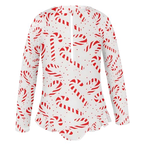 ALAZA Toddler Swimsuit Girl Bathing Suit Swimwear Rash Guard Christmas Candy Cane Long Sleeve 3T2