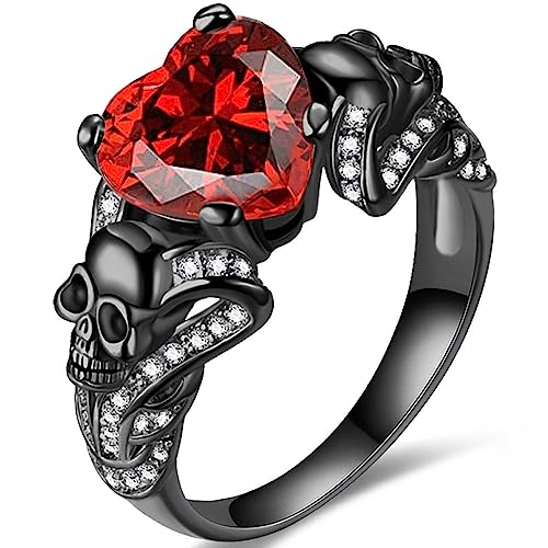 Gothic Jewelry Purple Red Black Crystal Unique Black Skull Rings For Women (Red, 9) #TOP14