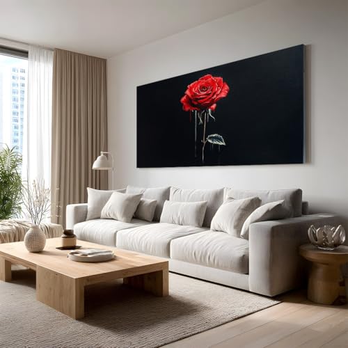 Impression sur toile fluide petale de rose peinture noir rose decoration haut de gamme 50x100