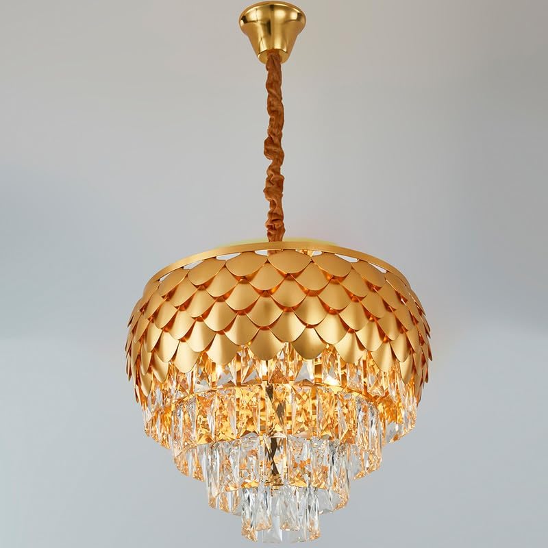 Image of SUANI Pineapple Chandelier Full Golden Italian K9 Glass Crystal Decorative Premium Luxury Exquisite Design Chandelier Ceiling Lamp | Chandelier Lamp | Pineapple Chandelier | Golden, Round, (500) mm