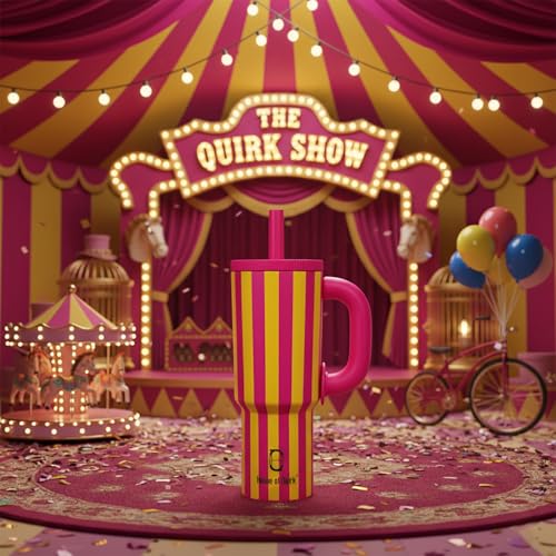 Image of House of Quirk 1200ml Stainless Steel Tumbler with Handle, Straw & Straw Cap | Leakproof Water Bottle | Large Capacity Travel Mug (Pink Lemonade)