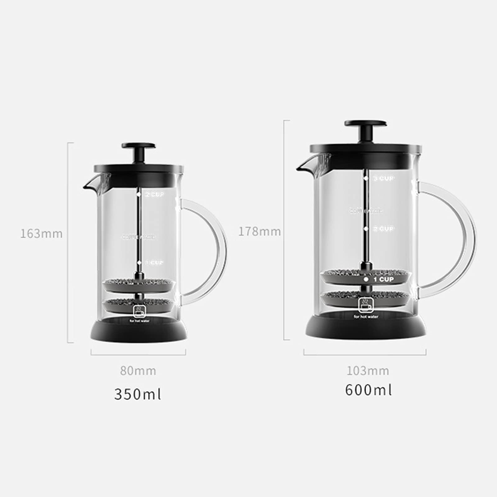 French Press ekspres do kawy z podwójnym potrójnym filtrem ze stali nierdzewnej, prasa do kawy w kawiarni, odporne na ciepło szkło borokrzemowe, do domu i biura, 600 ml