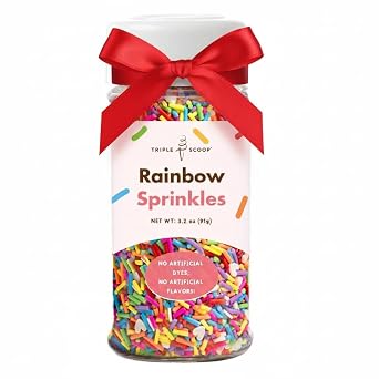 Rainbow Sprinkles - Perfect Toppings for Ice Cream, Cupcakes, Cakes, and Cookies - Colorful Jimmies Sprinkles - 3.2 Ounces - Ice cream toppings - Perfect for Cake Decorating and More.