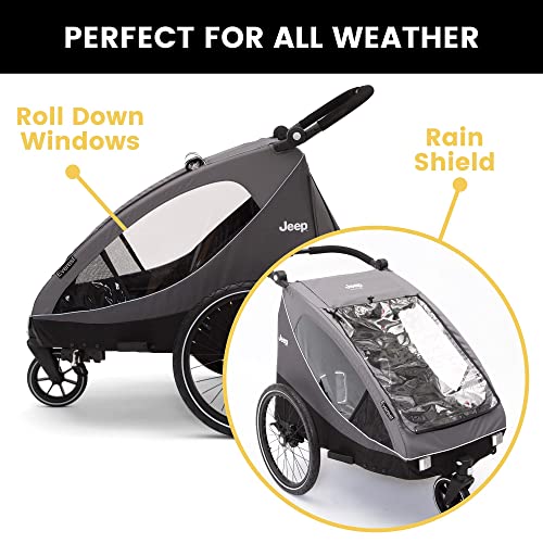 Jeep Everest 2-In-1 Child Bike Trailer And Stroller For 2 Kids By Delta Children | 2-Seater Lightweight Multisport Trailer With Converts To Jogging Stroller | Compact Fold For Travel And Storage, Grey #TOP5