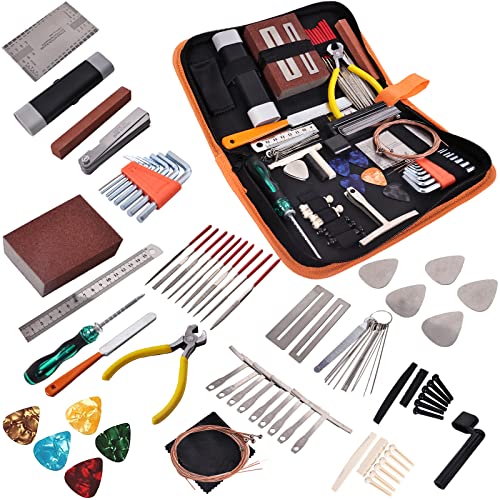 Qudodo 86PCS Guitar Tool Kit,Professional Guitar Repair Kit with Guitar String Pick Bridge Guitar Accessories, Acoustic Electric Guitar Ukulele Bass Banjo,Gift for String Instrument Enthusiast