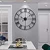 LEIKE Large Modern Metal Wall Clocks 60CM / 24 Inch Rustic Round Nearly Silent Little Ticking Battery Operated Black Roman Numerals Clock for Living Room/Bedroom/Kitchen Wall Decor-60cm
