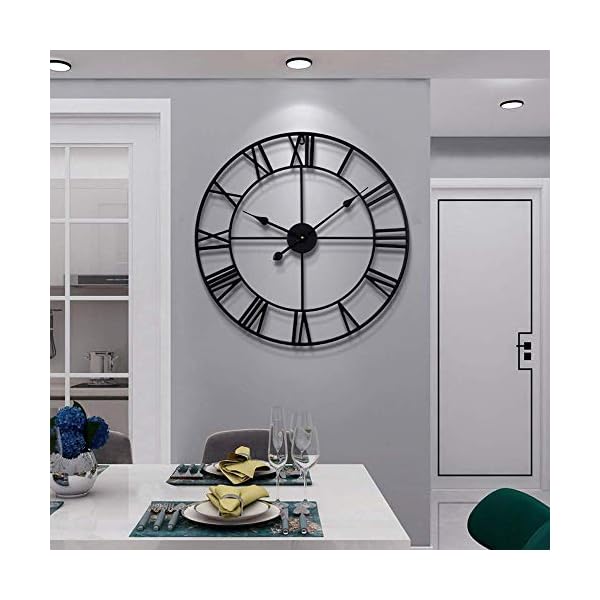 LEIKE Large Modern Metal Wall Clocks 60CM / 24 Inch Rustic Round Nearly Silent Little Ticking Battery Operated Black Roman Numerals Clock for Living Room/Bedroom/Kitchen Wall Decor-60cm LEIKE Large Modern Metal Wall Clocks 60CM / 24 Inch Rustic Round Nearly Silent Little Ticking Battery Operated Black Roman Numerals Clock for Living Room/Bedroom/Kitchen Wall Decor-60cm