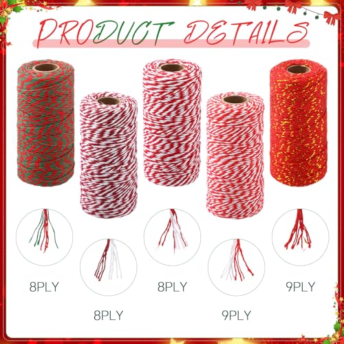 Bememo 1640 Feet Christmas Baker\'s Twine Cotton Packing Rope Cotton Cord 5 Pieces for Christmas Wrapping Arts Crafts DIY Craft Decoration and Gardening(Red Colors)
