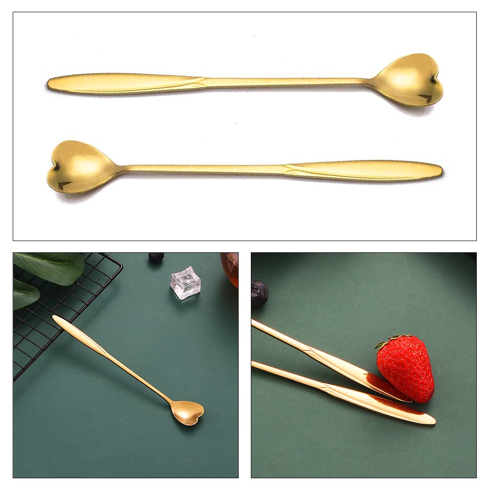 Fdit 4 Cucchiai Caffè Acciaio Inox con Forma a Cuore Cucchiaini per Tè Dessert, Mescolatura Zucchero e Caffè - Set per Bar Caffetteria e Casa