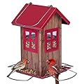 Kingsyard Cute Bird House Feeders for Outside, Hanging Metal Bird Feeder with 4 Ports, Outdoor Garden Yard Decorations for Cardinals Finches Chickadees Goldfinches & Sparrows Birds Watching