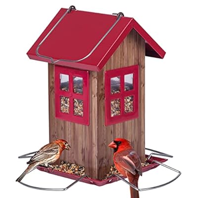 Kingsyard Cute Bird House Feeders for Outside, Hanging Metal Bird Feeder with 4 Ports, Outdoor Garden Yard Decorations for Cardinals Finches Chickadees Goldfinches & Sparrows Birds Watching