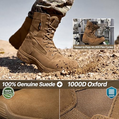 Image of FREE SOLDIER Men's LT Military Tactical 8 inch Daily Work Boots | Durable Leather, Arch Support, All-Day Comfort, Anti-Slip Outsole, For Hiking, Hunting, Outdoor Work