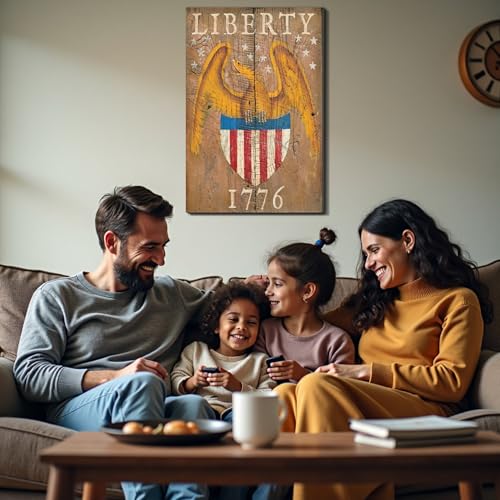Image of Framed Liberty 1776 Bald Eagle Wall Art, Patriotic Vintage Canvas Art Pictures, USA Flag Wall Decor, Made in USA Ready to Hang for Office Man Cave