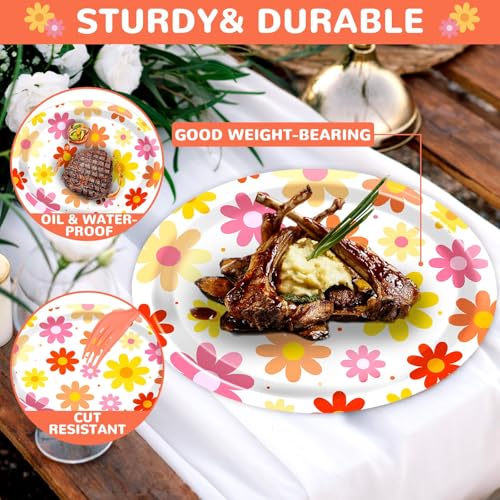 Image of Qyeahkj 50 PCS Summer Groovy Daisy Oval Paper Plates Large 11 inch Disposable Retro Daisy Party Decorations Hippie Boho Flower Supplies Favor for 60s 70s Birthday Baby Shower Wedding Party Tableware Set