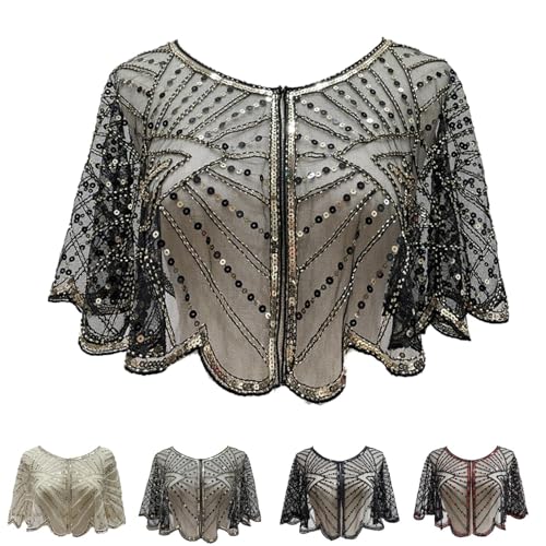 Vintage Lace Beaded Shawl - 1920s Sequin Beaded Shawl for Evening Dresses, Gatsby Parties & Weddings, Elegant Flapper Wrap
