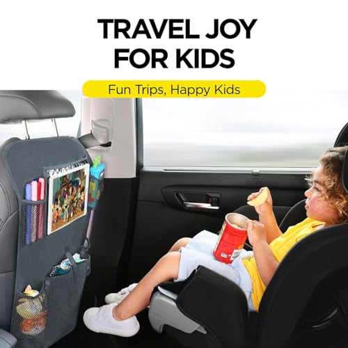 Image of lebogner X-Large Grey Back Seat Protector For Kids + 5 Pocket Storage Organizer, 2 Pack