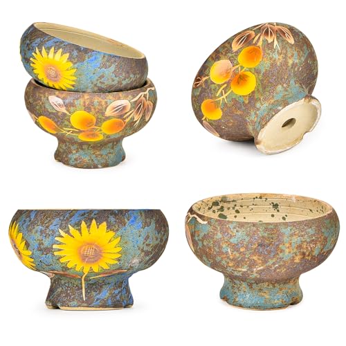 Image of Sungmor Small Succulent Planters Set of 2, Beautiful Hand Crafted Ceramic Plant Pots Cute Cactus Pot, 6.5 Inch Flower Pots for Indoor Plants with Drainage, Desktop Windowsill Home Office Decor Pots
