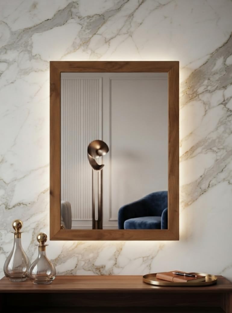 Solid Teak Wood Wall Hanging Mirror – Medium Size Decorative Wooden Frame Mirror (20×14 inch)-image-33
