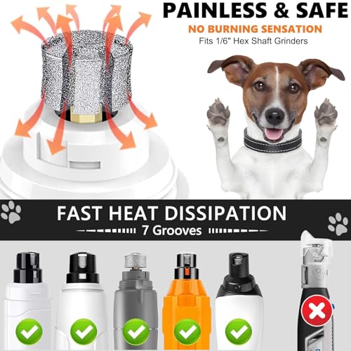 Image of LENONG Fast Cooling Dog Nail Grinder Head with 7-Grooves, Anti-Clogging Diamond Pet Nail Grinder Replacement Bit with Steel Brush for Casfuy and Most Brands (1pcs 80#)