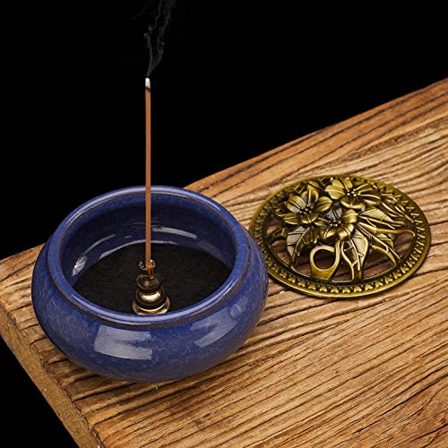 Mistho Ceramic Incense Burner With Copper Lid With Metal Incense Holder For Sandalwood Incense, Palo Santo, Sage Cone And Frankincense(Gemstone Blue) #TOP3