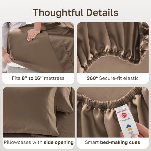 Image of California Design Den Cal King Sheet Set Cotton - Luxury 600 Thread Count Sateen, 100% Cotton Sheets California King, Deep Pockets, Soft and Durable Bedding - Mocha