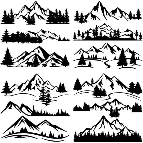 Image of GORGECRAFT 4 Styles 4Pcs Mountain Tree Forest Car Sticker Black Reflective Car Bumper Decals Waterproof PET Automotive Exterior Decor Stickers for SUV Truck Motorcycle Doors Walls Laptop