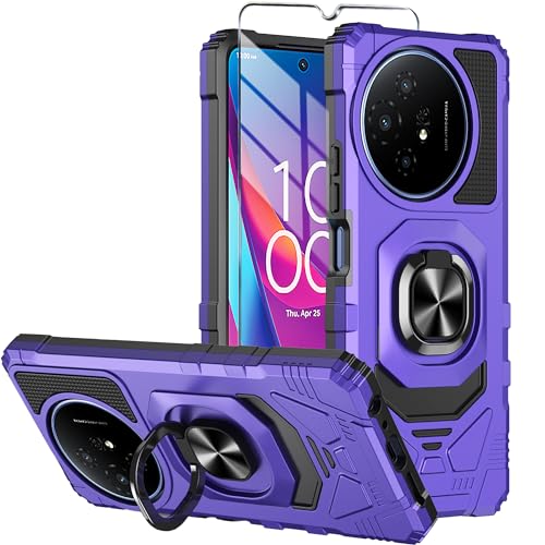 Mocotto for TCL 50 XL 5G Phone Case TCL 50 XL NXTPAPER 5G with Tempered Glass Screen Protector Military Grade Heavy Duty Shockproof Protective Cover with Ring Kickstand (Purple)