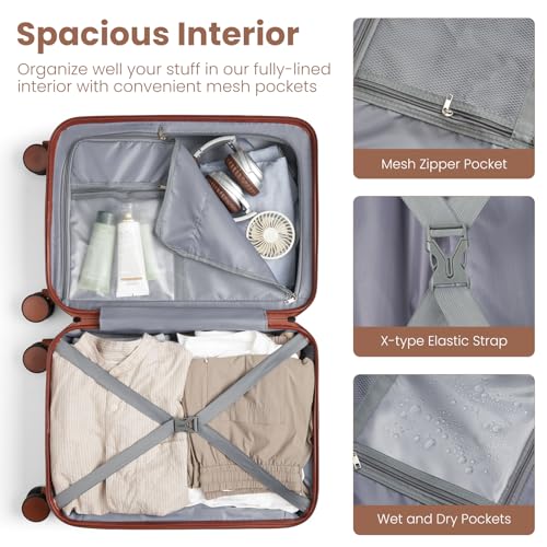 Image of YAMTION Luggage Sets 6 Piece,Hardside 20In Suitcase with Spinner Wheels,TSA Lock,Carry On Suitcase Travel Essentials for Personal Items,Black Beige
