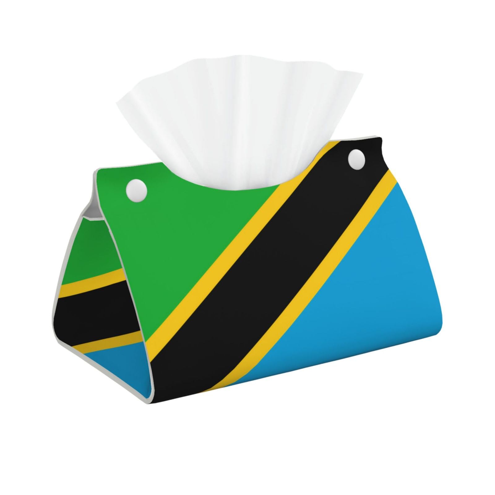 Tanzania Flag Print Long Tissue Box Cover Holder Foldable Leather Organizer for Vanity, Nightstand, Desk & Bathroom