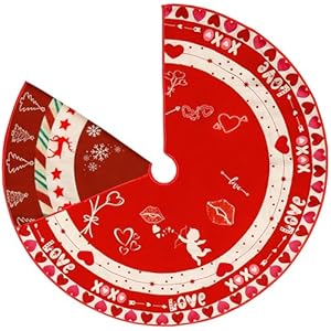 36" Tree Skirt Red Double-Sided Print Mat with Snowflake Reindeer Love Heart Pattern for Holiday Party Decoration 36 Tree Skirt Red Double Sided Print Mat with Snowflake Reindeer Love Heart Pattern for Holiday Party Decoration