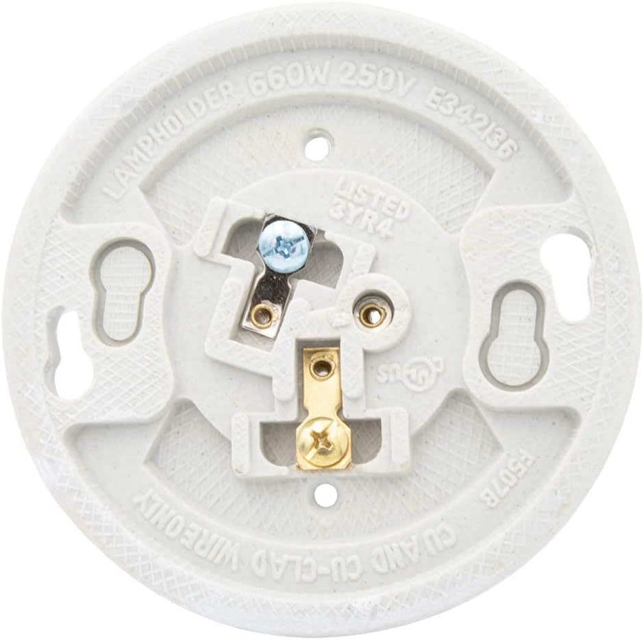 Maxxima Keyless Porcelain Lamp Holder, One-Piece Medium Base, Outlet Box Mount, 660W (2-Pack)